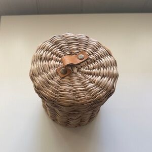 Woven Basket with Leather Accent
